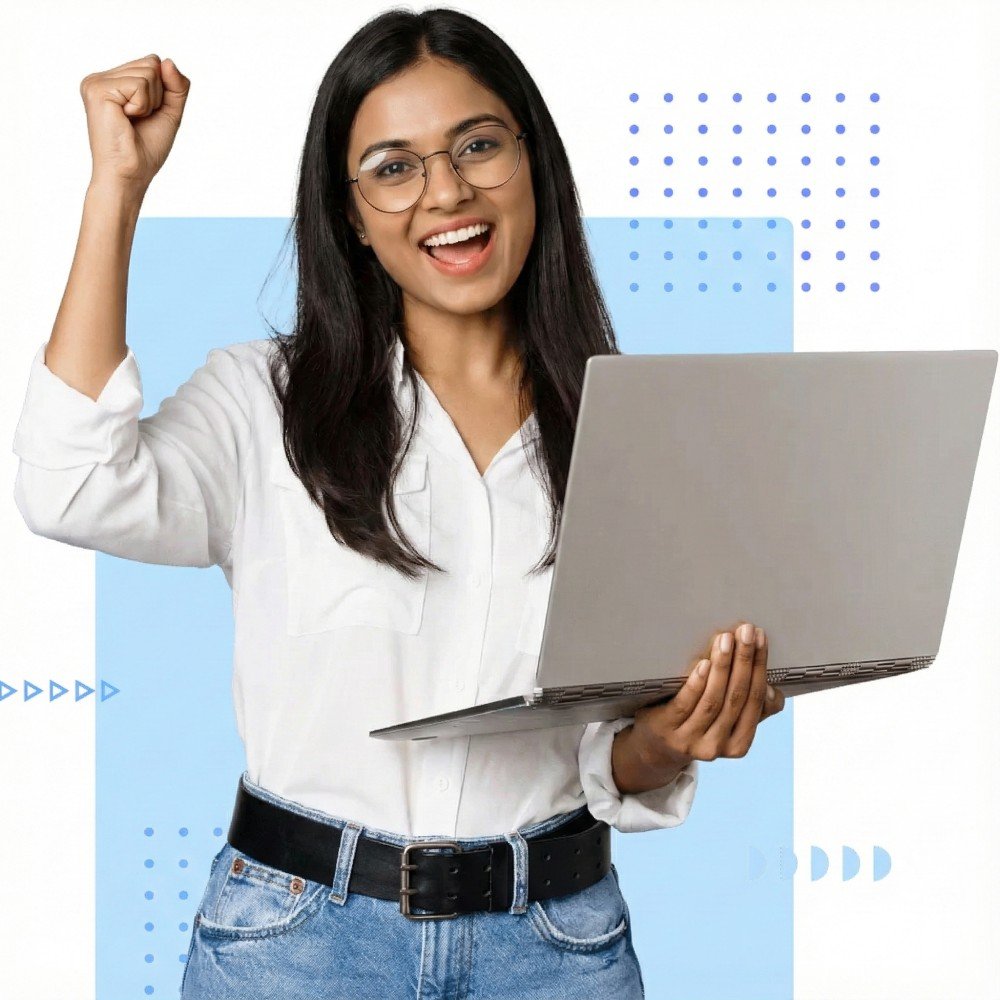 Woman Cheering and Happy for Learning and Succeeding Tutscore Academy